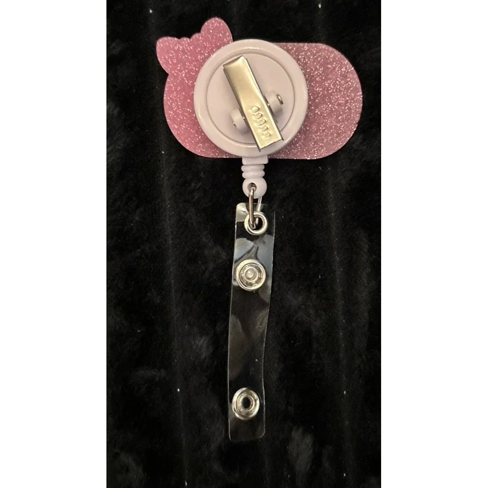 NEW Pink Glitter Cute Medication Pill Capsule Clip‎ On ID Badge Reel
